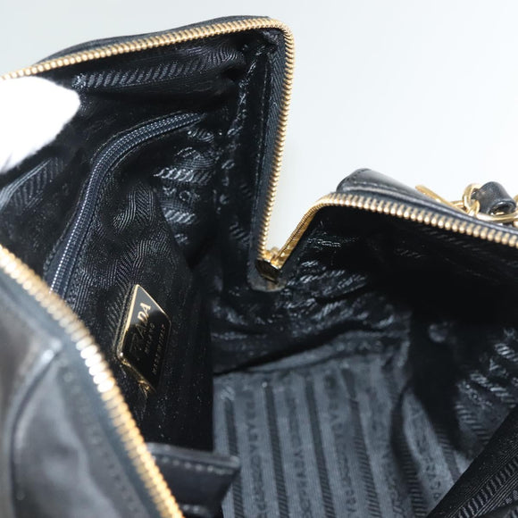 PRADA Chain Shoulder Bag Leather Black Gold Auth yk18939