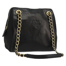 PRADA Chain Shoulder Bag Leather Black Gold Auth yk18939-1