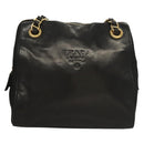 PRADA Chain Shoulder Bag Leather Black Gold Auth yk18939-13
