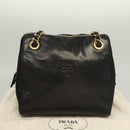 PRADA Chain Shoulder Bag Leather Black Gold Auth yk18939-12