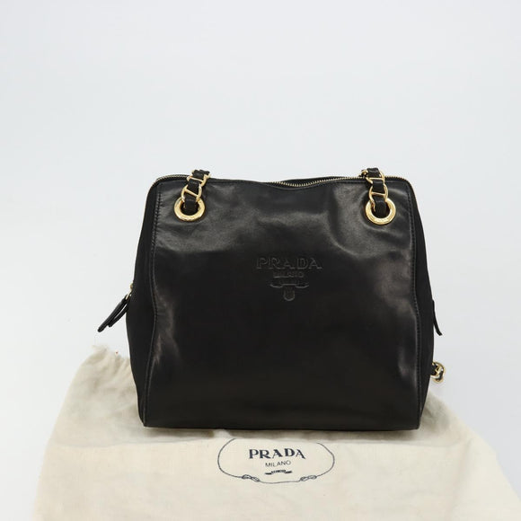 PRADA Kettenschultertasche Leder Schwarz Gold Auth yk18939