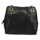 PRADA Kettenschultertasche Leder Schwarz Gold Auth yk18939-13