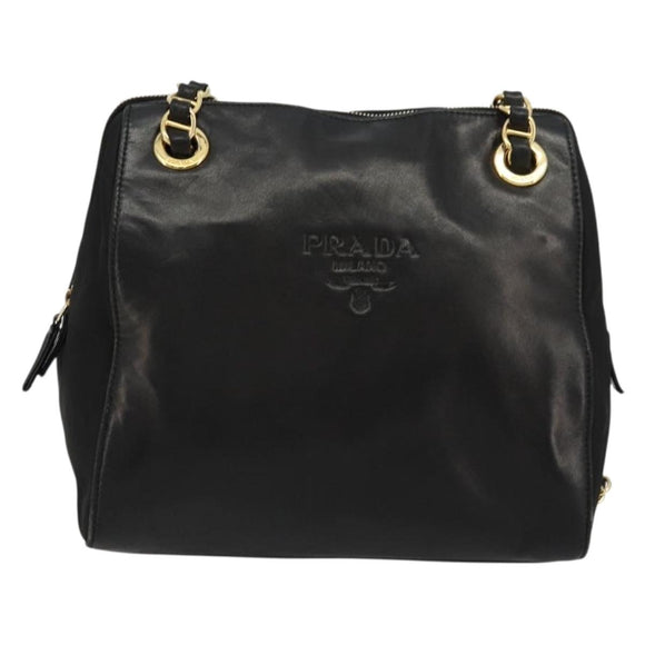 PRADA Kettenschultertasche Leder Schwarz Gold Auth yk18939