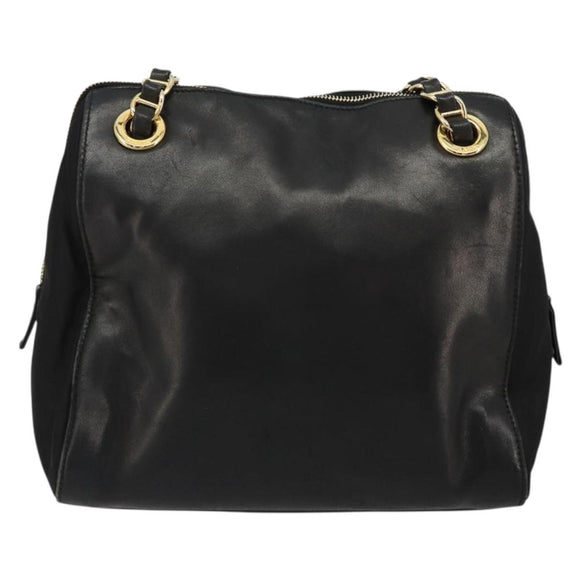 PRADA Kettenschultertasche Leder Schwarz Gold Auth yk18939