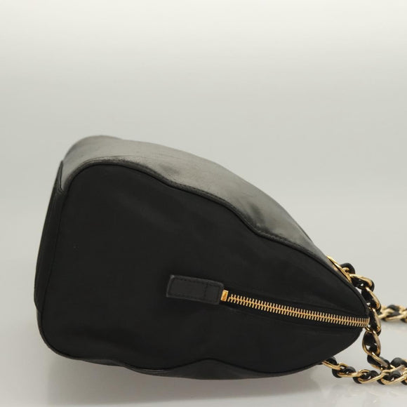 PRADA Chain Shoulder Bag Leather Black Gold Auth yk18939