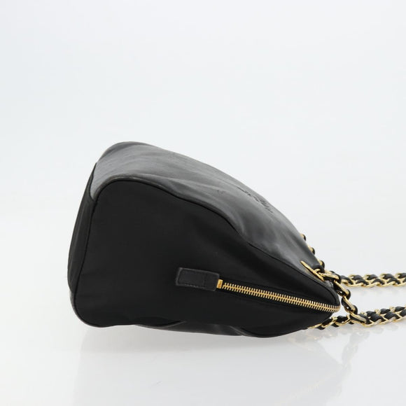 PRADA Kettenschultertasche Leder Schwarz Gold Auth yk18939