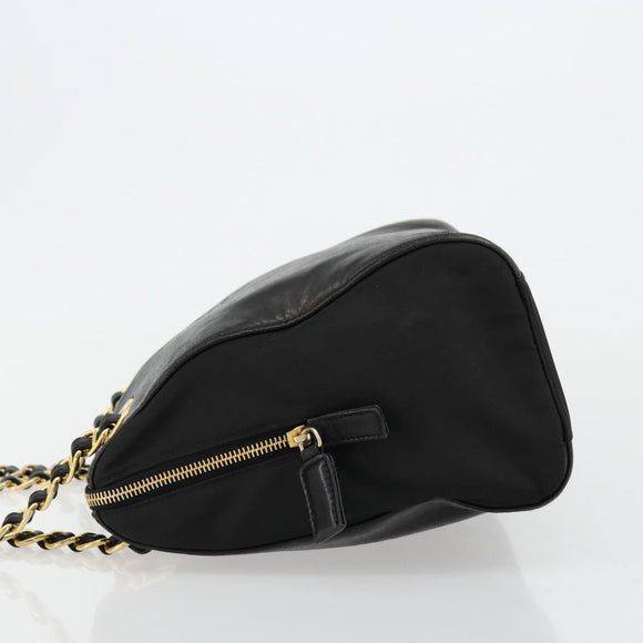 PRADA Kettenschultertasche Leder Schwarz Gold Auth yk18939