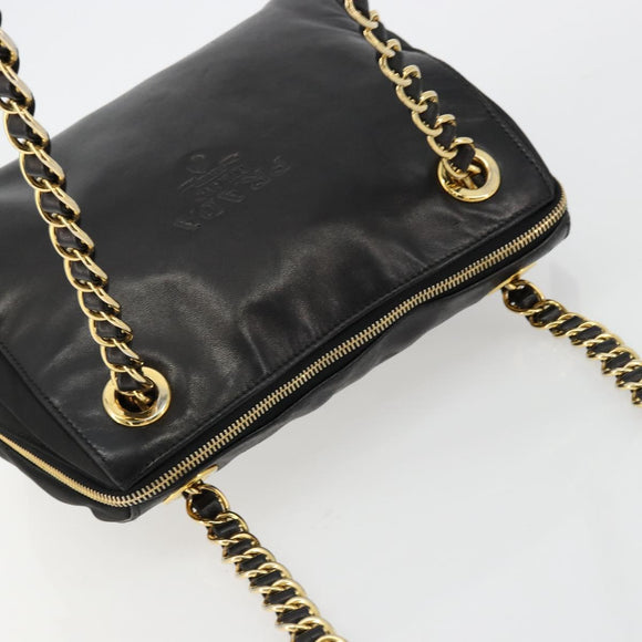 PRADA Kettenschultertasche Leder Schwarz Gold Auth yk18939