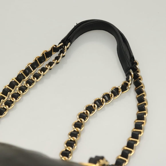 PRADA Chain Shoulder Bag Leather Black Gold Auth yk18939