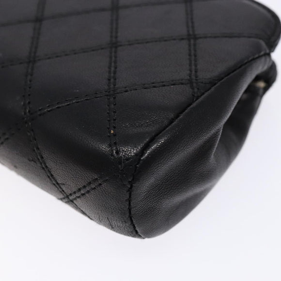 CHANEL Bicolore Pouch Lamb Skin Black Gold CC Auth yk18941