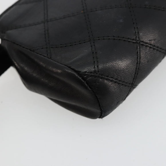 CHANEL Bicolore Pouch Lamb Skin Black Gold CC Auth yk18941