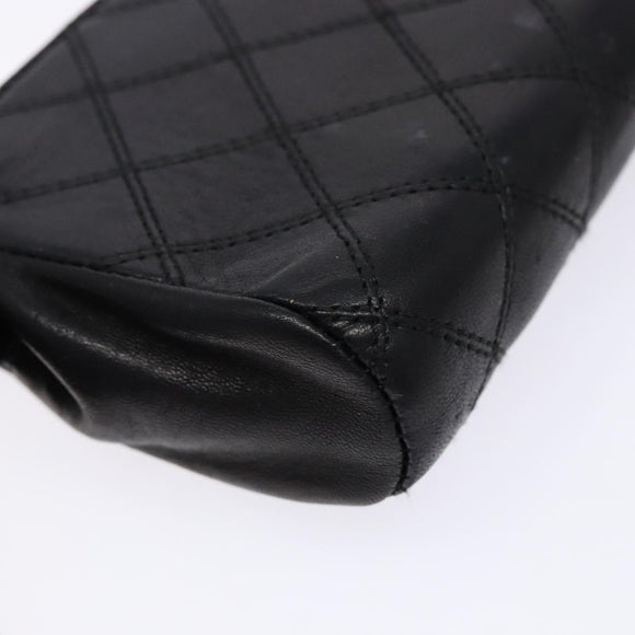 CHANEL Bicolore Pouch Lamb Skin Black Gold CC Auth yk18941