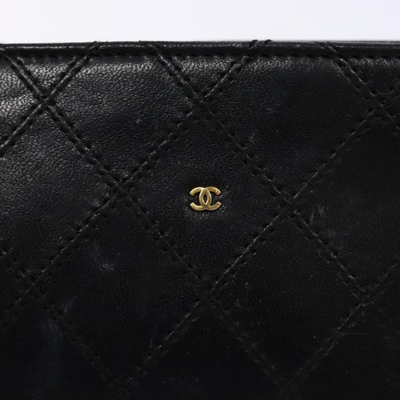 CHANEL Bicolore Pouch Lamb Skin Black Gold CC Auth yk18941