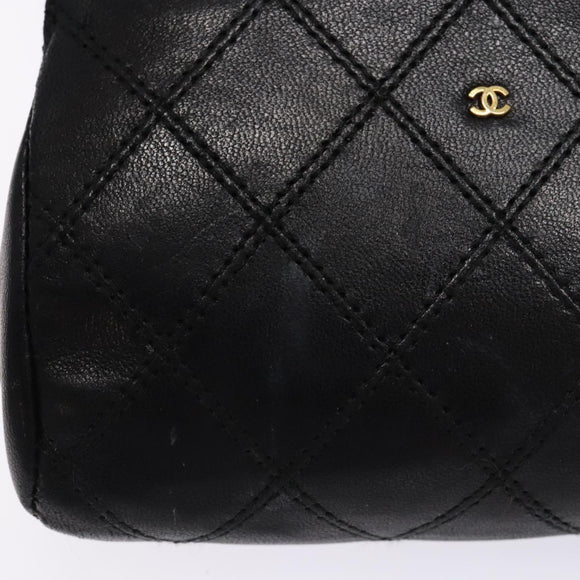 CHANEL Bicolore Pouch Lamb Skin Black Gold CC Auth yk18941