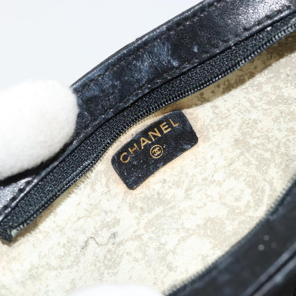 CHANEL Bicolore Pouch Lamb Skin Black Gold CC Auth yk18941