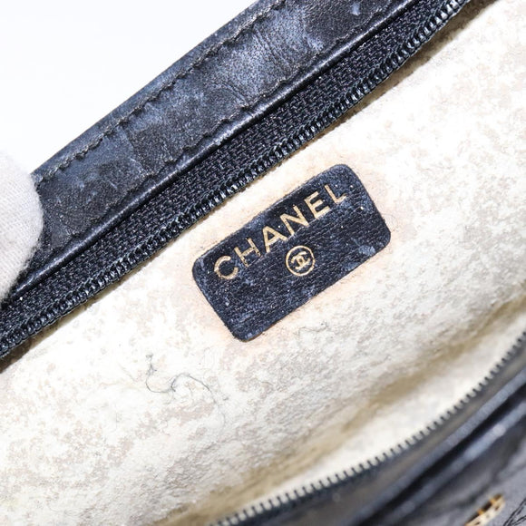 CHANEL Bicolore Pouch Lamb Skin Black Gold CC Auth yk18941