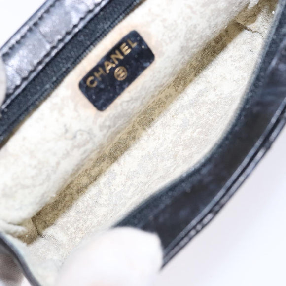 CHANEL Bicolore Pouch Lamb Skin Black Gold CC Auth yk18941