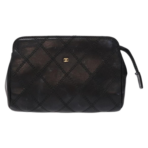 CHANEL Bicolore Pouch Lamb Skin Black Gold CC Auth yk18941