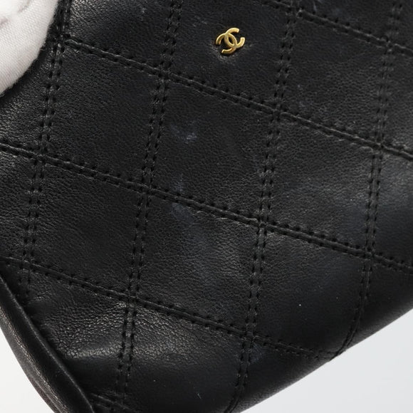 CHANEL Bicolore Pouch Lamb Skin Black Gold CC Auth yk18941