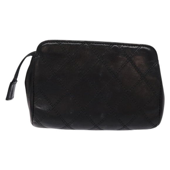 CHANEL Bicolore Pouch Lamb Skin Black Gold CC Auth yk18941