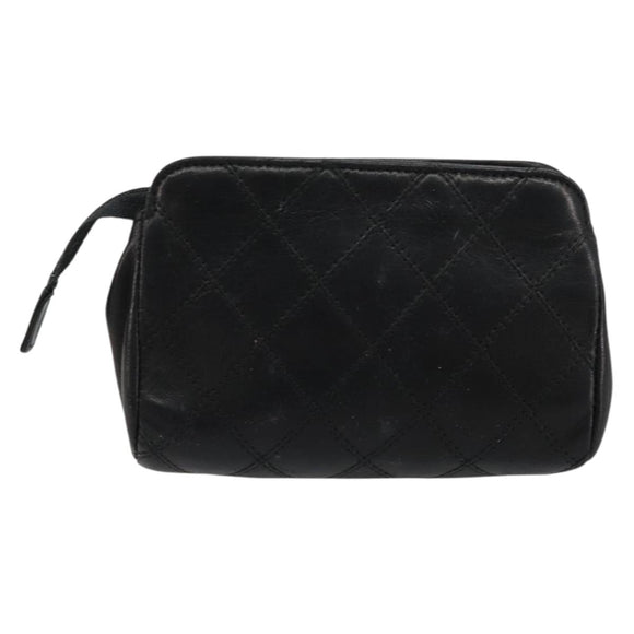 CHANEL Bicolore Pouch Lamb Skin Black Gold CC Auth yk18941