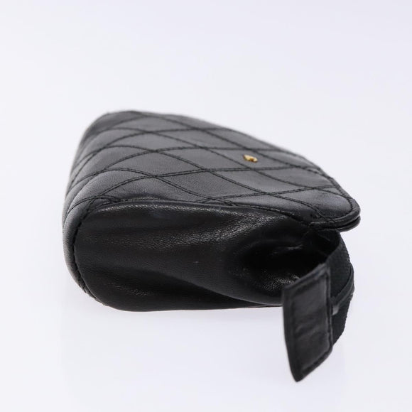 CHANEL Bicolore Pouch Lamb Skin Black Gold CC Auth yk18941