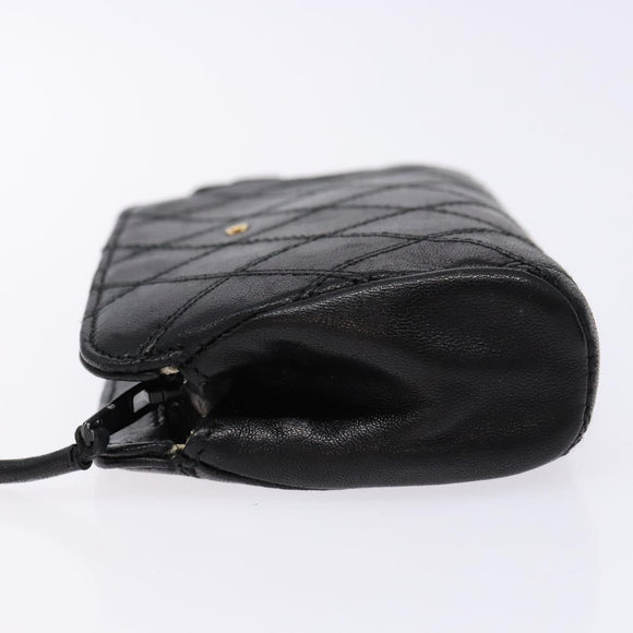 CHANEL Bicolore Pouch Lamb Skin Black Gold CC Auth yk18941