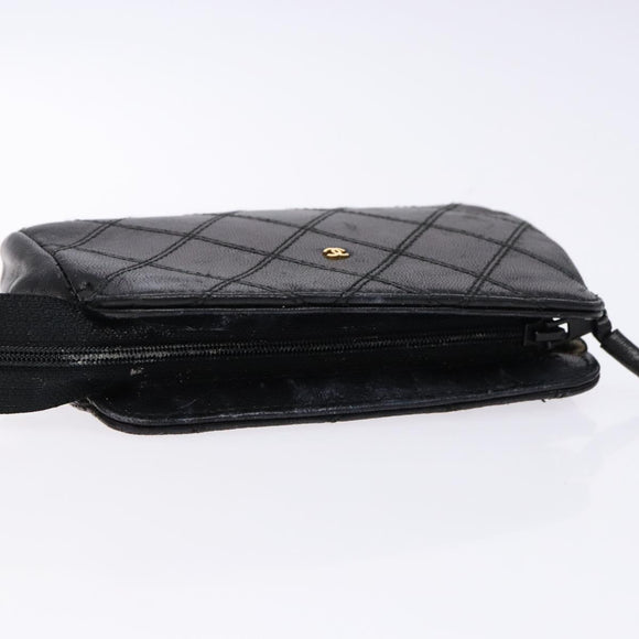 CHANEL Bicolore Pouch Lamb Skin Black Gold CC Auth yk18941