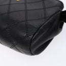 CHANEL Bicolore Pouch Lamb Skin Black Gold CC Auth yk18941-7