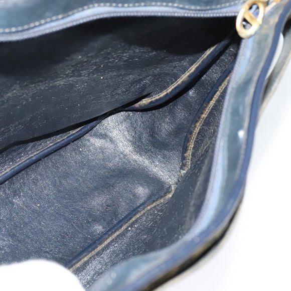 Christian Dior Trotter Canvas Shoulder Bag Navy Gold Auth yk18954