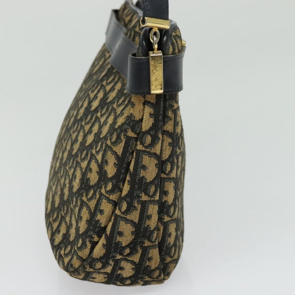 Christian Dior Trotter Canvas Shoulder Bag Navy Gold Auth yk18954