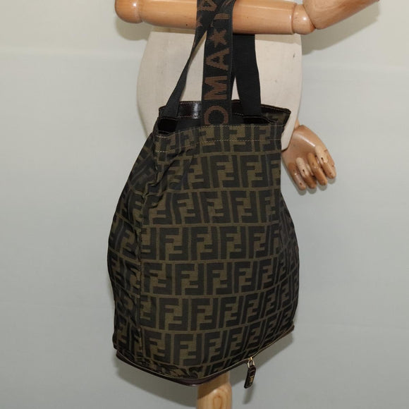 FENDI Zucca Canvas Tote Bag Black Brown Auth yk18964