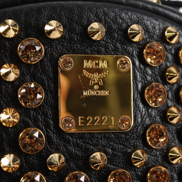 MCM Vicetos Studs Backpack Leather Black Gold Auth yk19000V