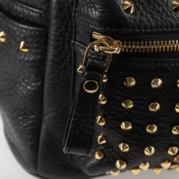 MCM Vicetos Studs Backpack Leather Black Gold Auth yk19000V