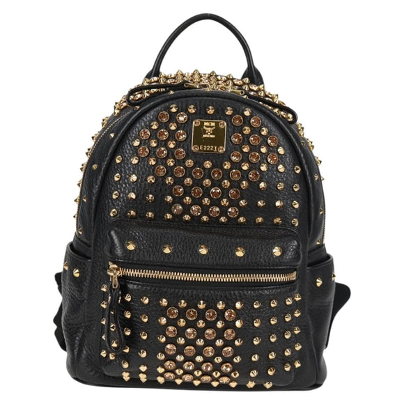 MCM Vicetos Studs Backpack Leather Black Gold Auth yk19000V