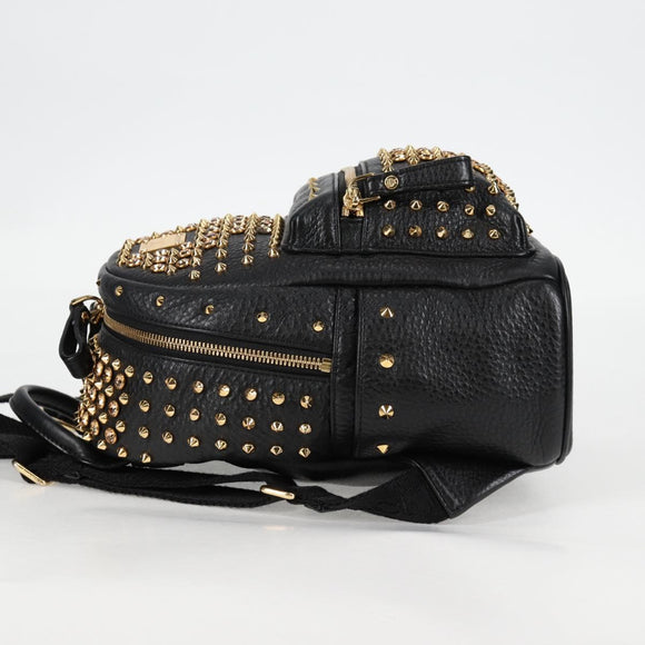 MCM Vicetos Studs Backpack Leather Black Gold Auth yk19000V