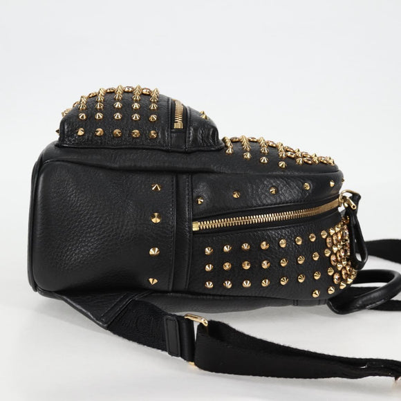 MCM Vicetos Studs Backpack Leather Black Gold Auth yk19000V