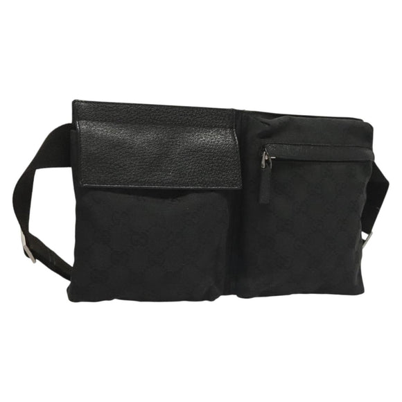 GUCCI GG Canvas Waist bag Black Silver 28566 Auth yk19002