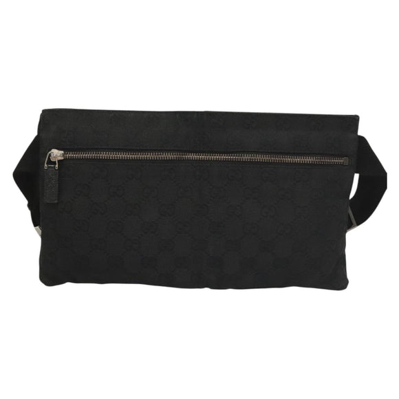 GUCCI GG Canvas Waist bag Black Silver 28566 Auth yk19002