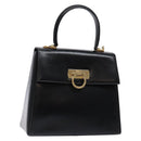 Salvatore Ferragamo Gancini Hand Bag Leather Black Gold Auth yk19008-1