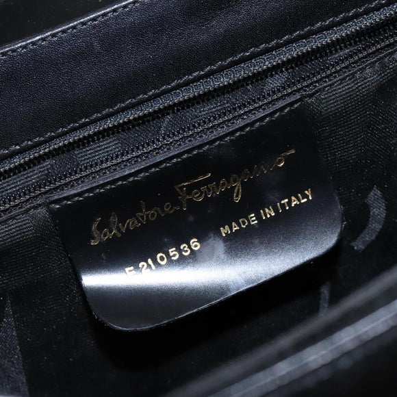 Salvatore Ferragamo Gancini Hand Bag Leather Black Gold Auth yk19008