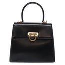 Salvatore Ferragamo Gancini Hand Bag Leather Black Gold Auth yk19008-13