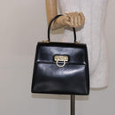 Salvatore Ferragamo Gancini Hand Bag Leather Black Gold Auth yk19008-24