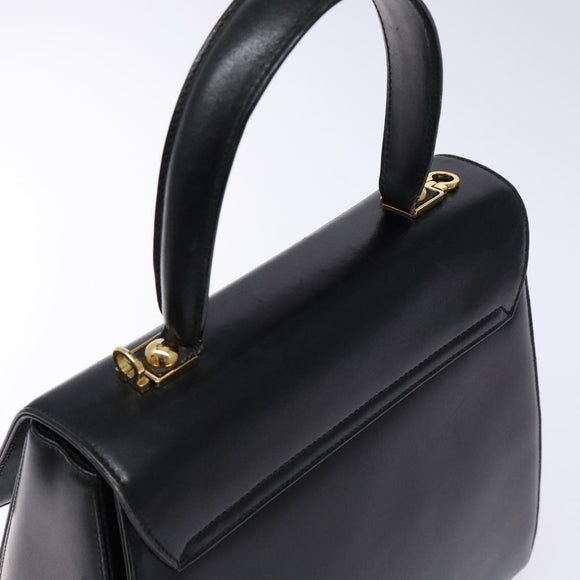 Salvatore Ferragamo Gancini Hand Bag Leather Black Gold Auth yk19008