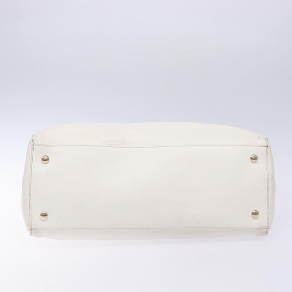 VERSACE Tote Bag Leather White Gold Auth yk19012