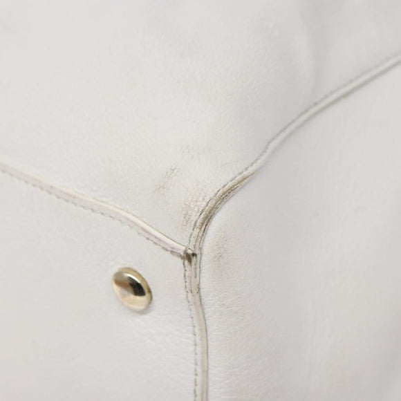 VERSACE Tote Bag Leather White Gold Auth yk19012