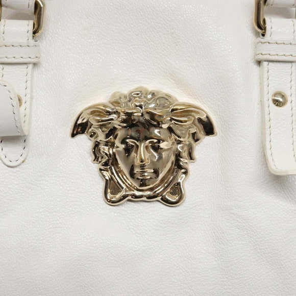 VERSACE Tote Bag Leather White Gold Auth yk19012