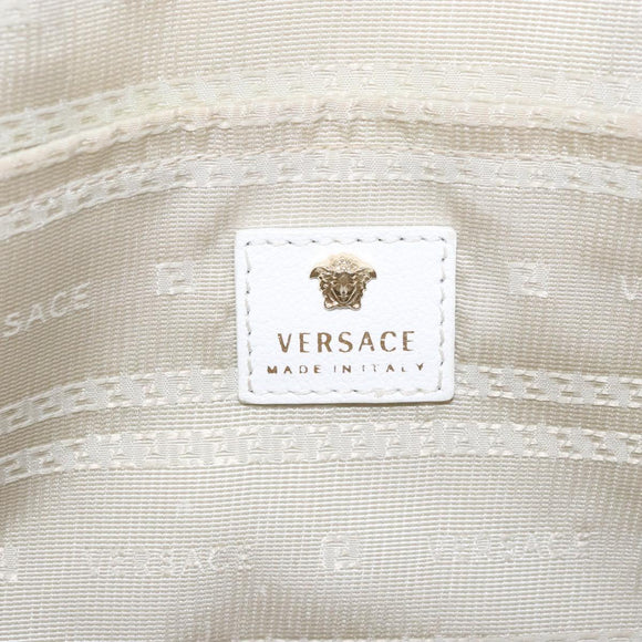 VERSACE Tote Bag Leather White Gold Auth yk19012