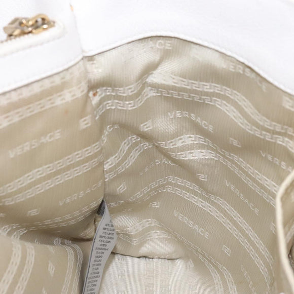 VERSACE Tote Bag Leather White Gold Auth yk19012