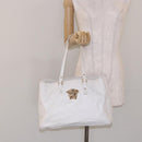 VERSACE Tote Bag Leather White Gold Auth yk19012-24